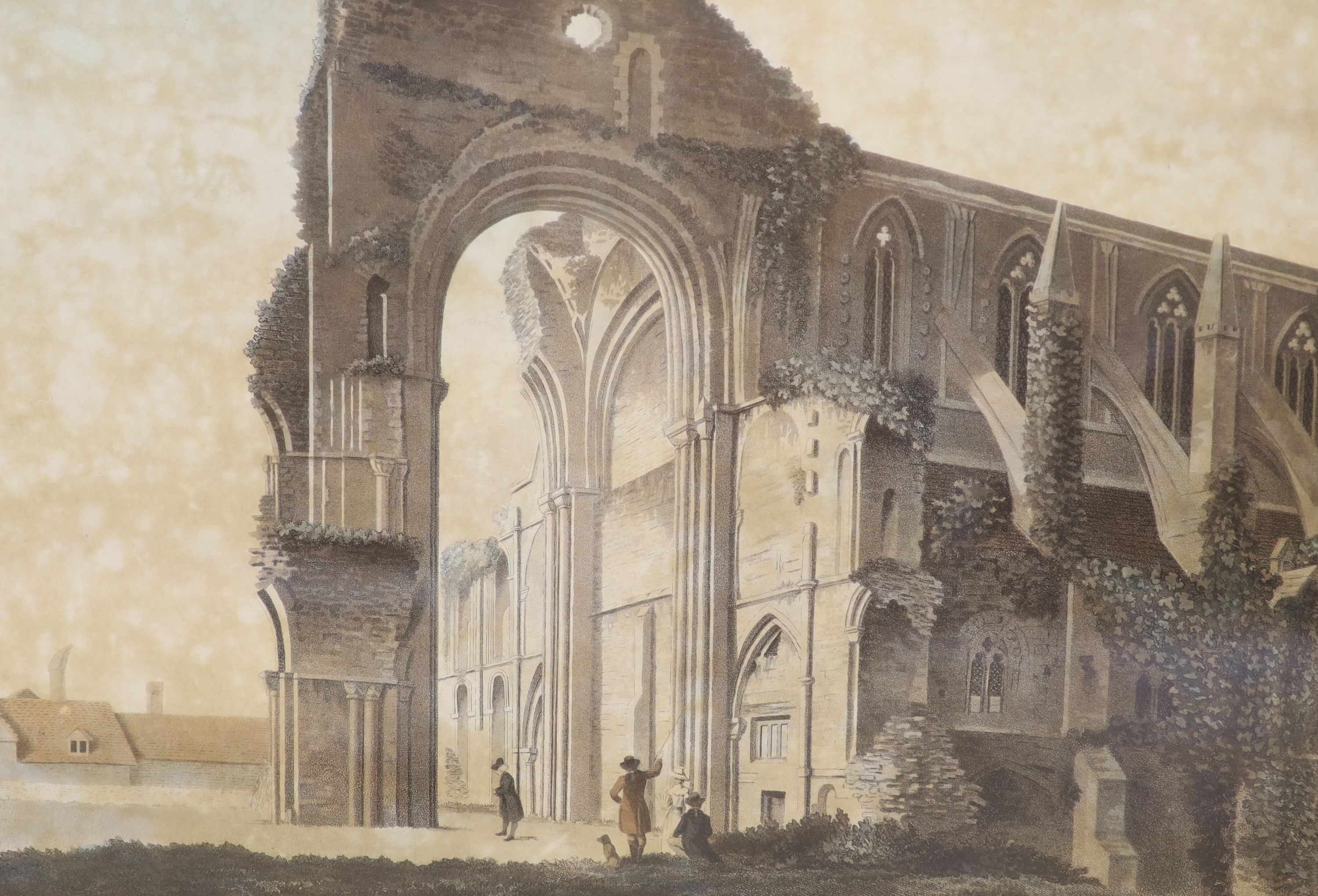 Jukes after Hanks, three coloured aquatints, Views of Malmsbury Abbey, 39 x 48cm